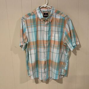 Mens Shirt, George, Button Front Shirt, Casual, Plaid, XL, Short Sleeves